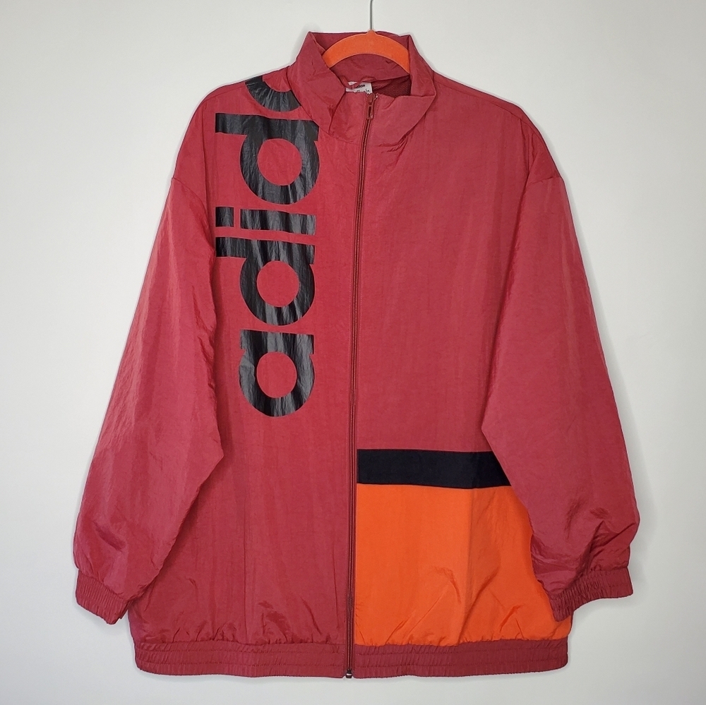 Adidas Plus Size Track Jacket Full Zip Women 2XL Nylon Spell Out Windbreaker NEW